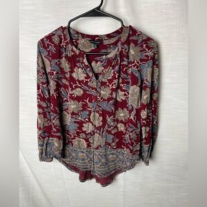 Lucky Brand Floral Paisley Blouse Boho Indie Western Size XS